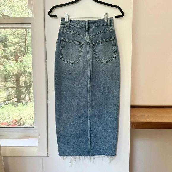 Reformation Nila Long Denim Skirt in Medium Wash Jean Blue Galway 24 - Picture 12 of 16
